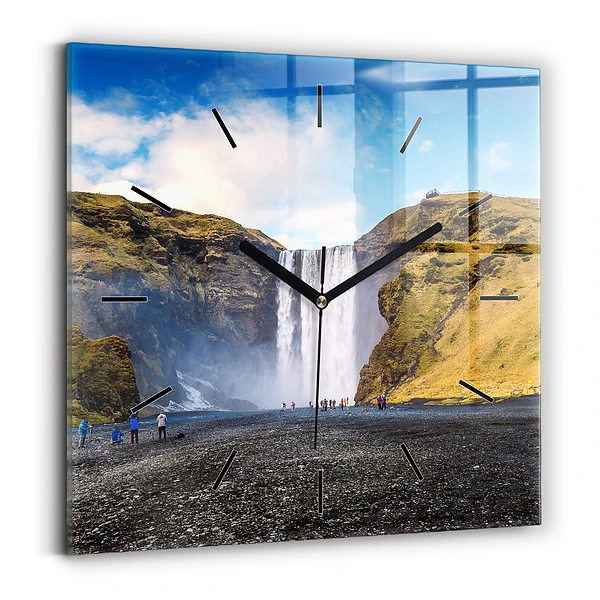 Wanduhr modern quadratisch Wasserfall in Island