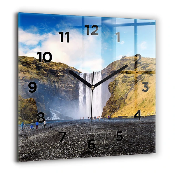 Wanduhr modern quadratisch Wasserfall in Island