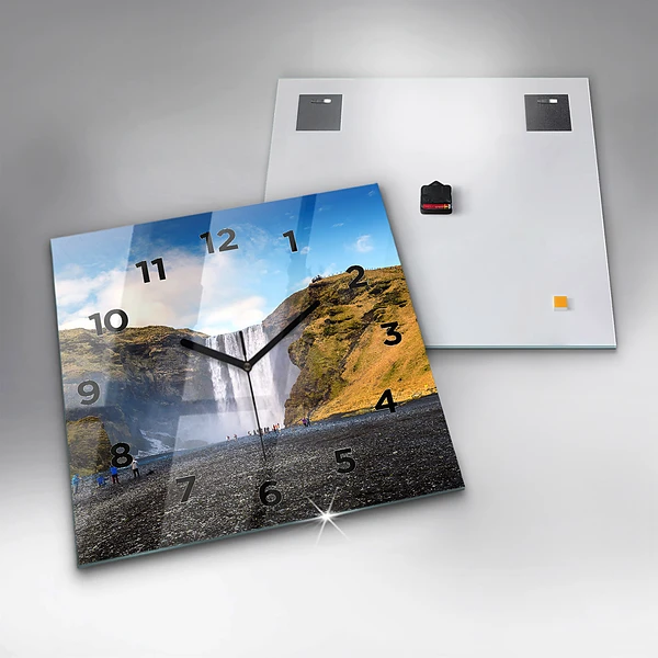 Wanduhr modern quadratisch Wasserfall in Island