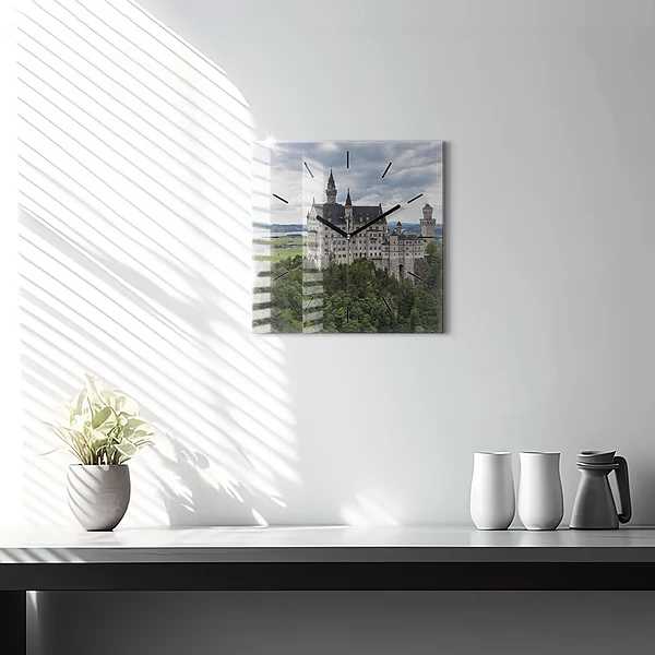 Wanduhr quadratisch mit motiv Schloss Neuschwanstein