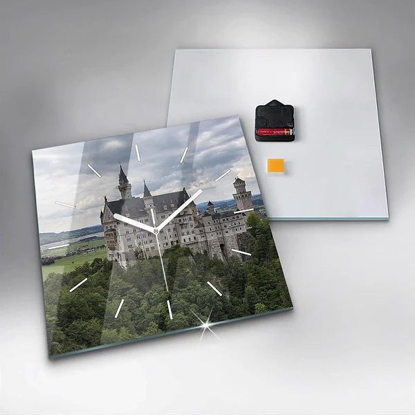 Wanduhr quadratisch mit motiv Schloss Neuschwanstein