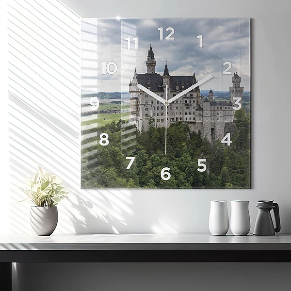 Wanduhr quadratisch mit motiv Schloss Neuschwanstein