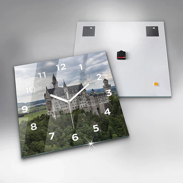 Wanduhr quadratisch mit motiv Schloss Neuschwanstein