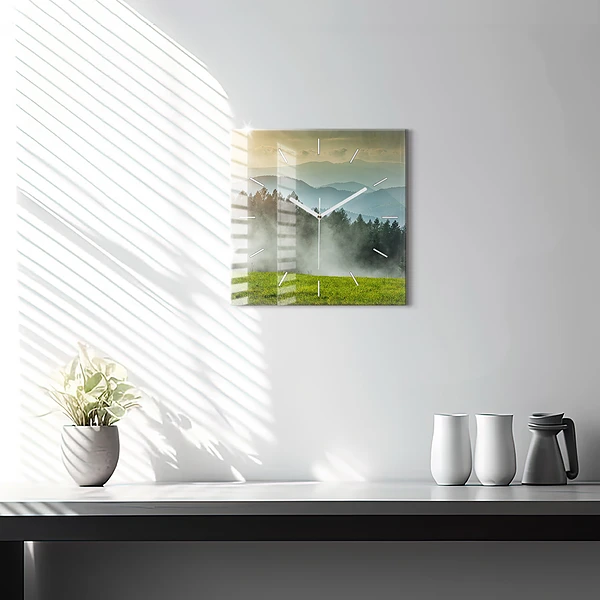 Wanduhr quadratisch mit motiv Berglandschaft