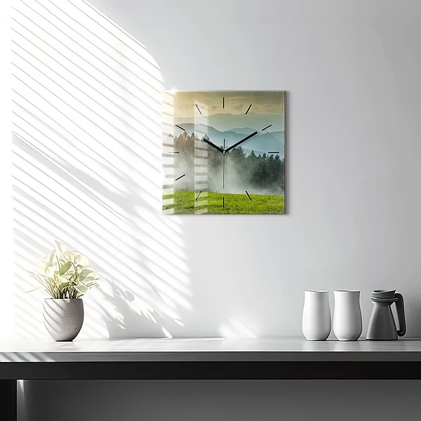 Wanduhr quadratisch mit motiv Berglandschaft