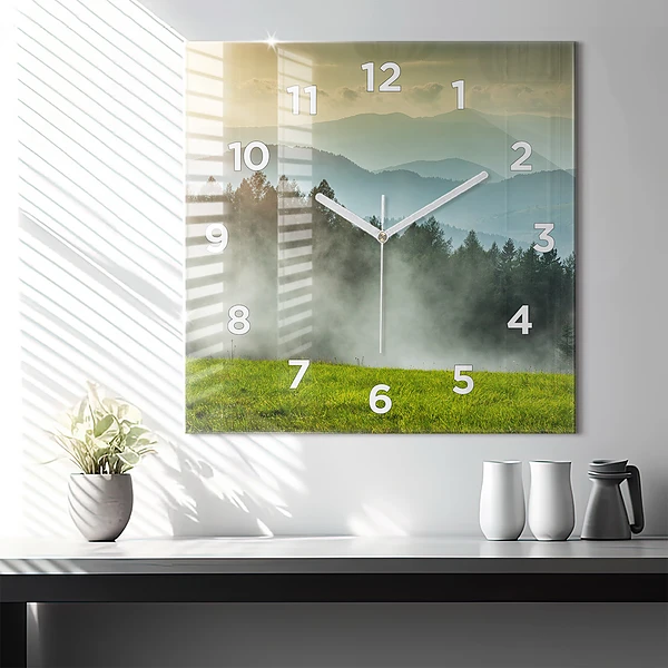 Wanduhr quadratisch mit motiv Berglandschaft