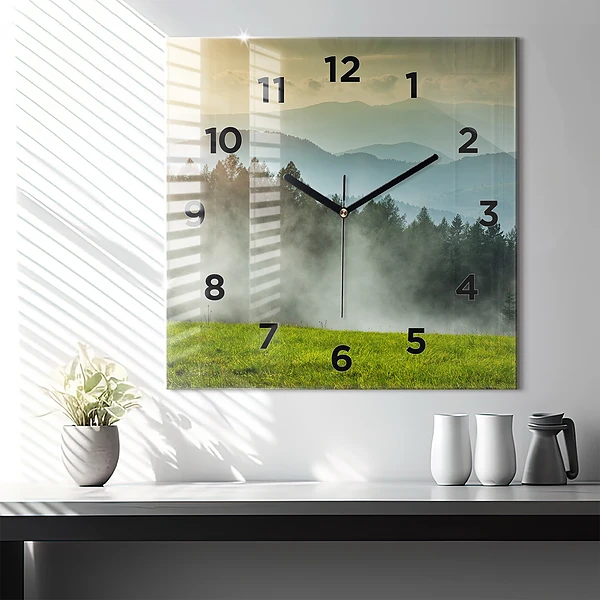 Wanduhr quadratisch mit motiv Berglandschaft