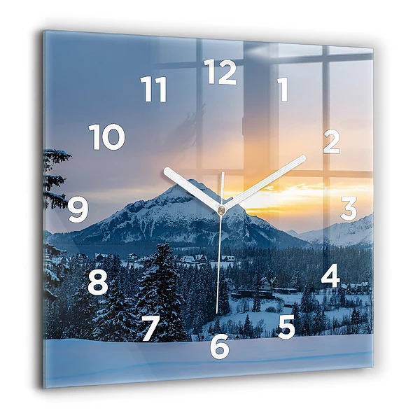 Wanduhr modern quadratisch Berglandschaft