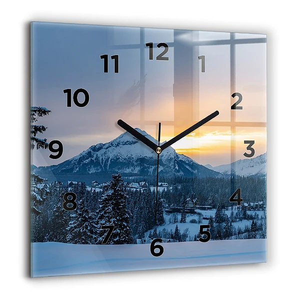 Wanduhr modern quadratisch Berglandschaft