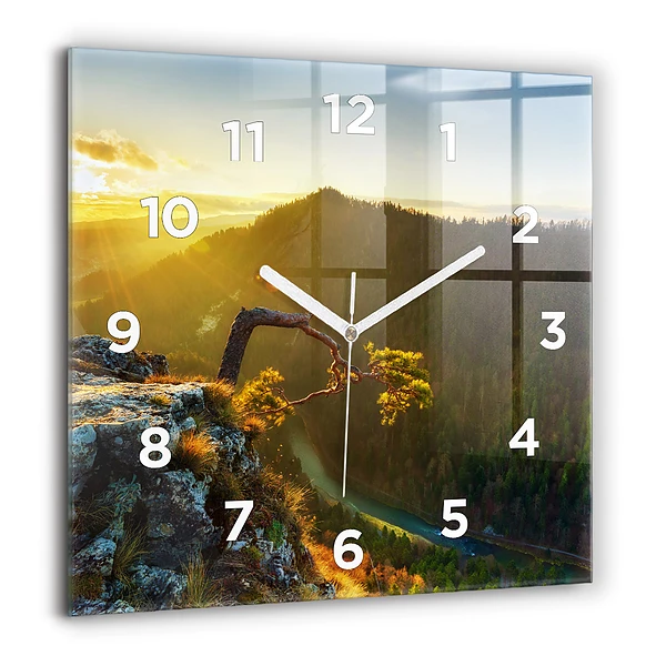 Wanduhr quadratisch mit motiv Sonnenuntergang über den Bergen