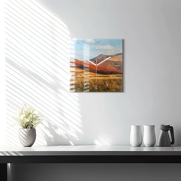 Wanduhr quadratisch Berglandschaft im Herbst