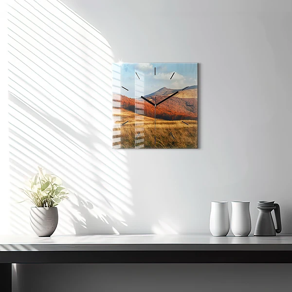 Wanduhr quadratisch Berglandschaft im Herbst