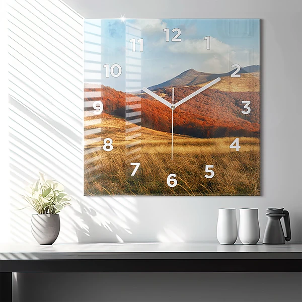 Wanduhr quadratisch Berglandschaft im Herbst