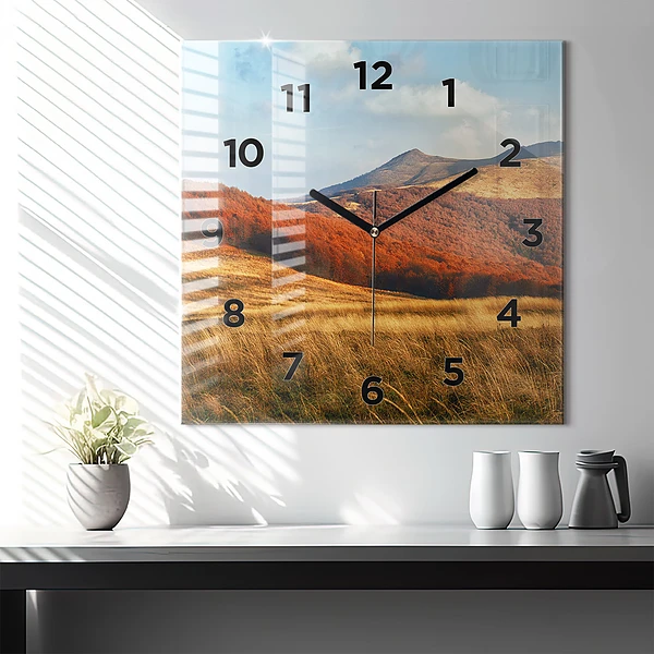 Wanduhr quadratisch Berglandschaft im Herbst