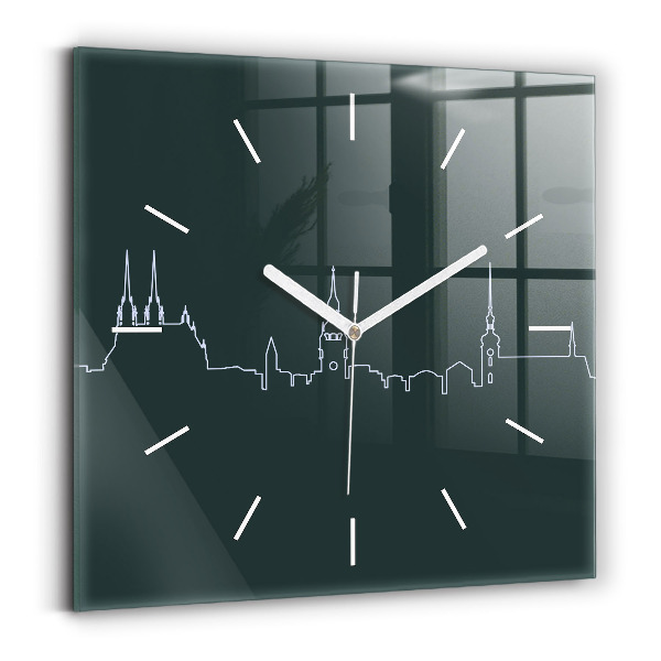 Wanduhr quadratisch mit motiv Line-art der Stadt Brünn