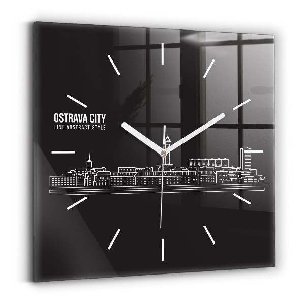 Wanduhr modern quadratisch Zeichnung der Stadt Ostrava