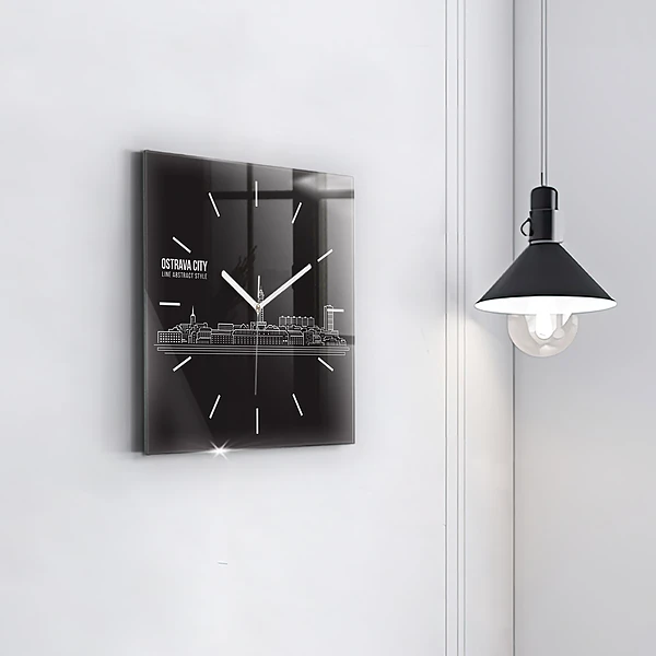 Wanduhr modern quadratisch Zeichnung der Stadt Ostrava