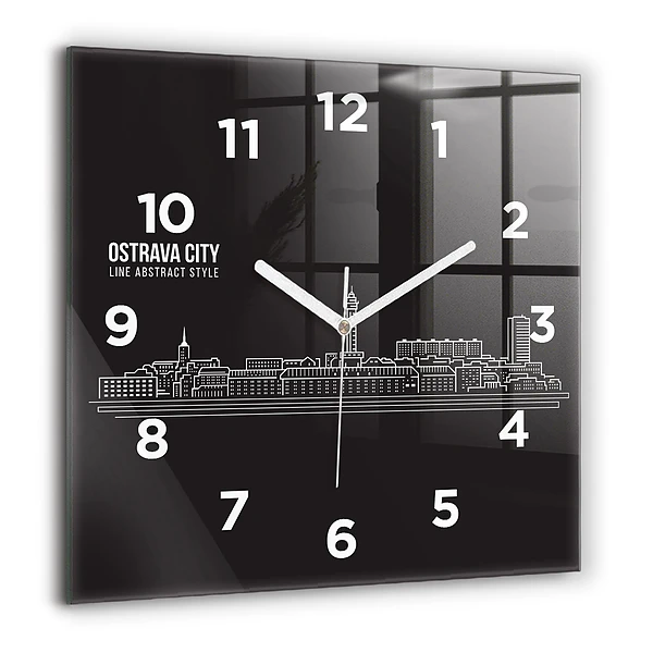 Wanduhr modern quadratisch Zeichnung der Stadt Ostrava