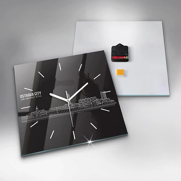 Wanduhr modern quadratisch Zeichnung der Stadt Ostrava