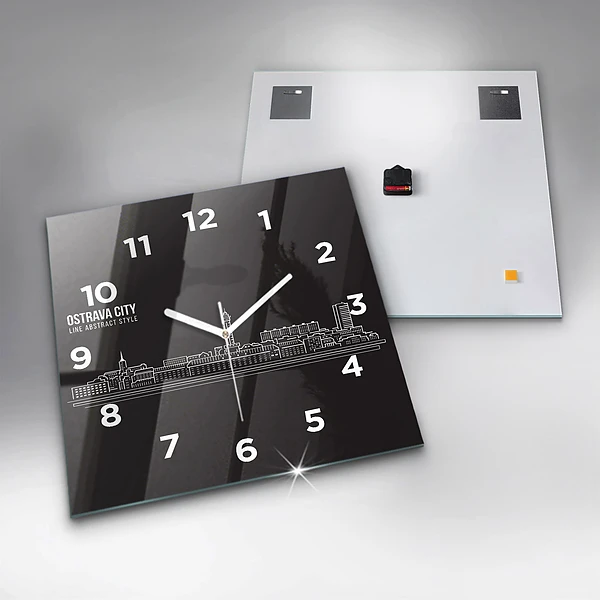 Wanduhr modern quadratisch Zeichnung der Stadt Ostrava