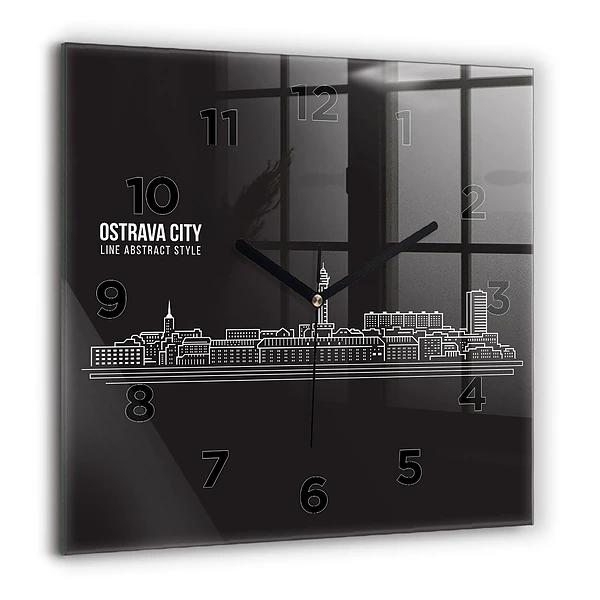 Wanduhr modern quadratisch Zeichnung der Stadt Ostrava