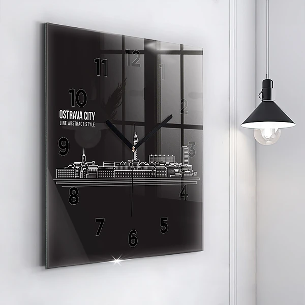 Wanduhr modern quadratisch Zeichnung der Stadt Ostrava