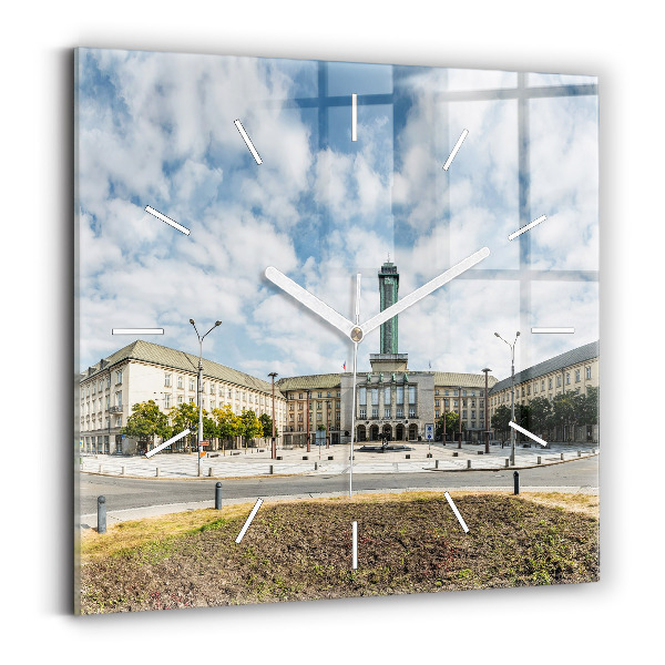 Wanduhr modern quadratisch Panorama von Ostrava