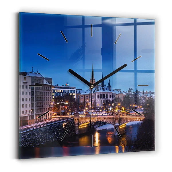 Wanduhr quadratisch mit motiv Panorama von Pilsen