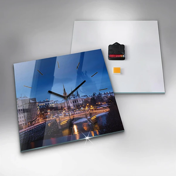 Wanduhr quadratisch mit motiv Panorama von Pilsen