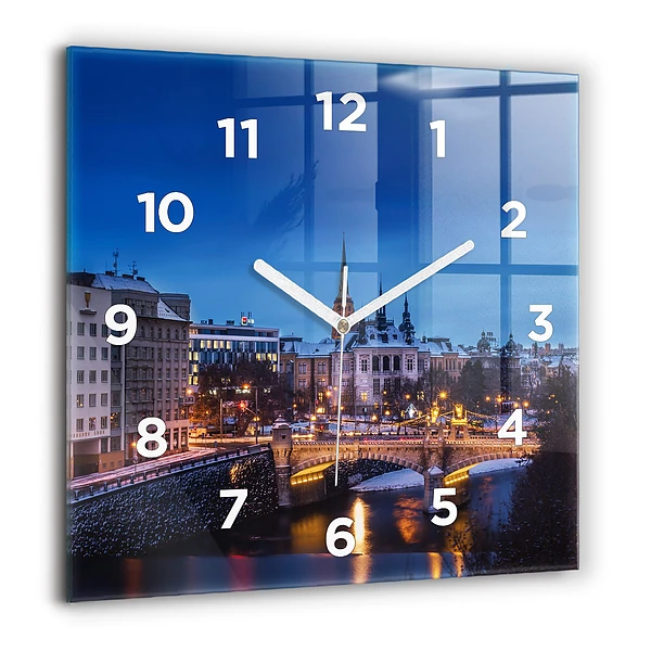 Wanduhr quadratisch mit motiv Panorama von Pilsen