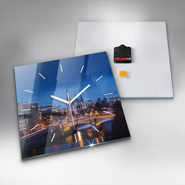 Wanduhr quadratisch mit motiv Panorama von Pilsen