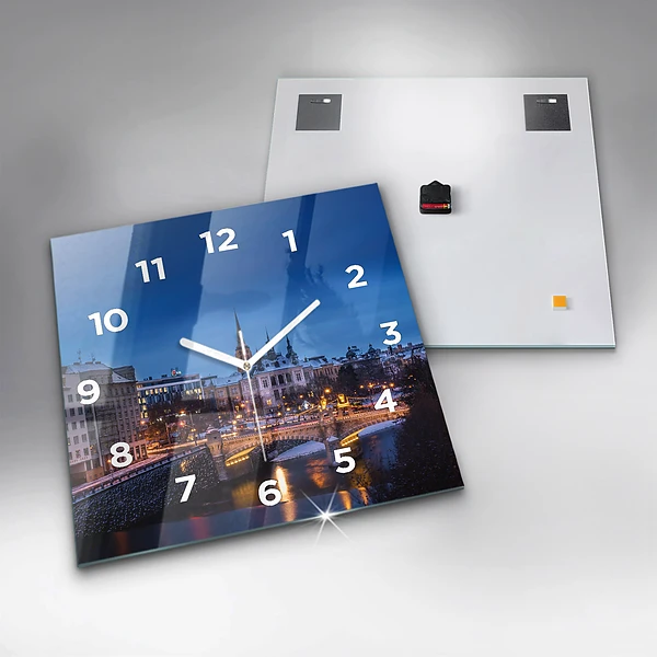 Wanduhr quadratisch mit motiv Panorama von Pilsen