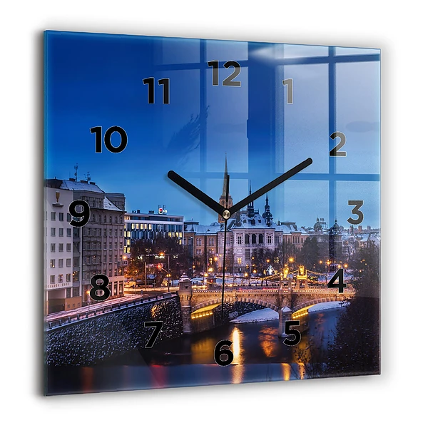 Wanduhr quadratisch mit motiv Panorama von Pilsen