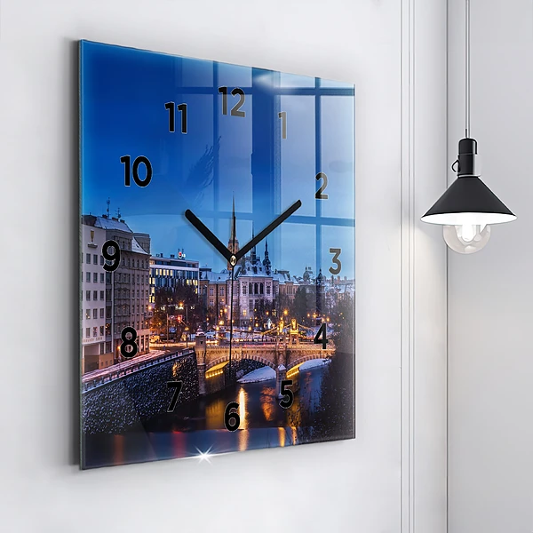 Wanduhr quadratisch mit motiv Panorama von Pilsen