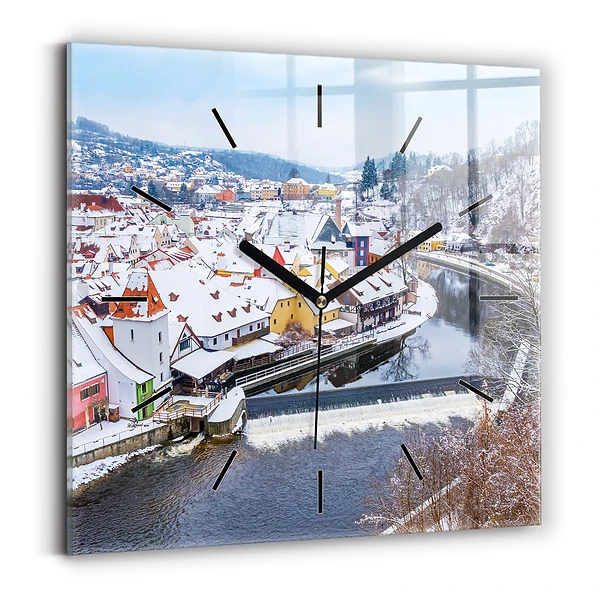 Wanduhr modern quadratisch Panorama einer Stadt im Winter