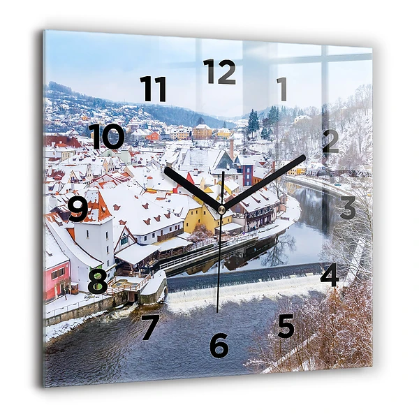 Wanduhr modern quadratisch Panorama einer Stadt im Winter