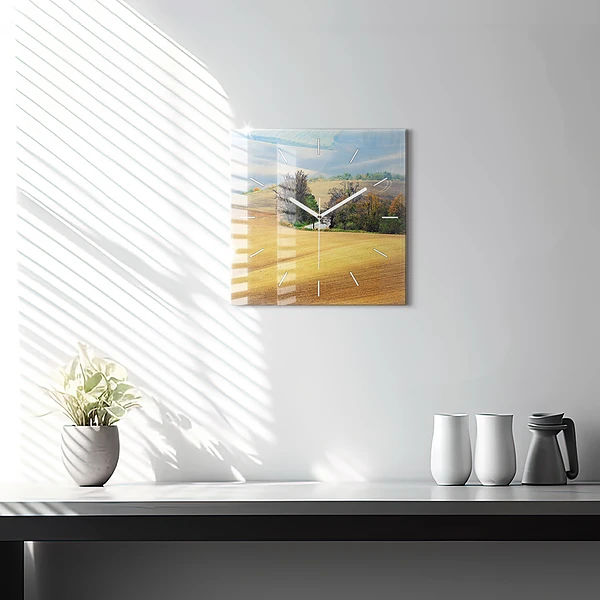 Wanduhr quadratisch Mähren Ländliche Landschaft