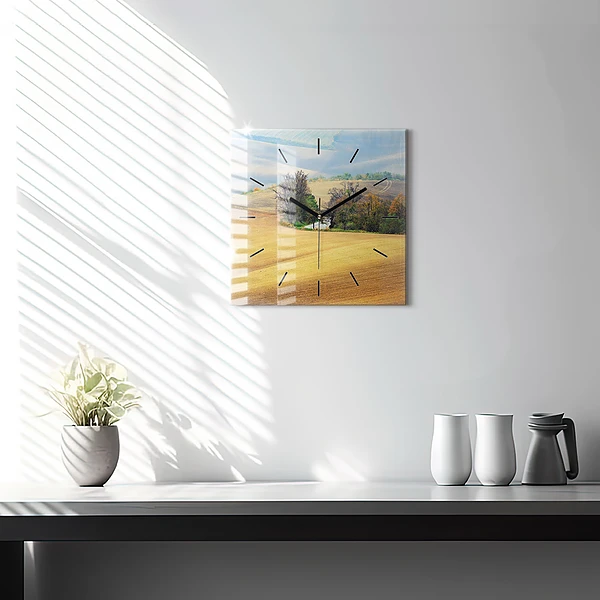 Wanduhr quadratisch Mähren Ländliche Landschaft