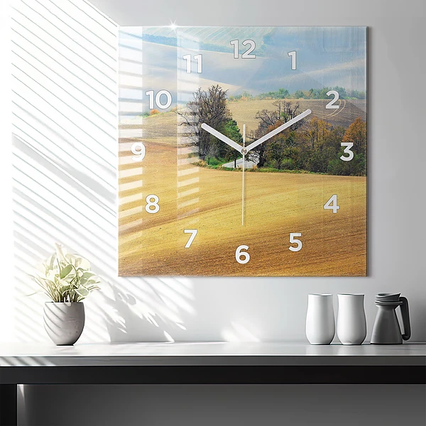 Wanduhr quadratisch Mähren Ländliche Landschaft