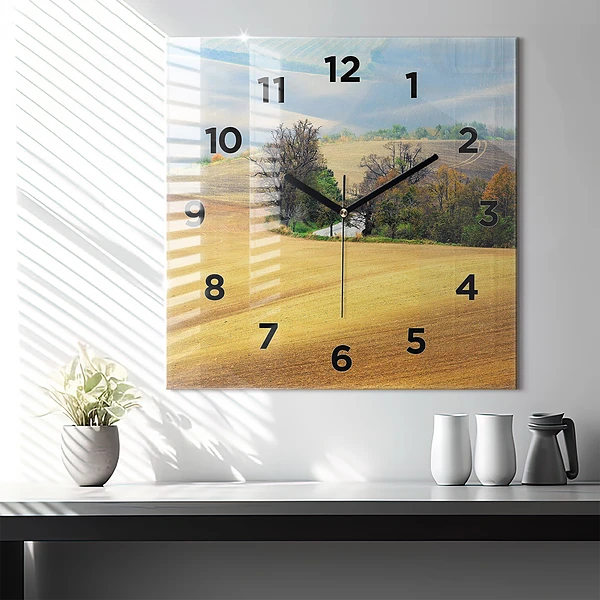 Wanduhr quadratisch Mähren Ländliche Landschaft