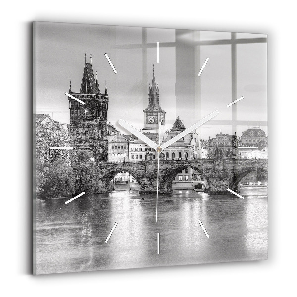 Wanduhr quadratisch Ansicht der Karlsbrücke Prag