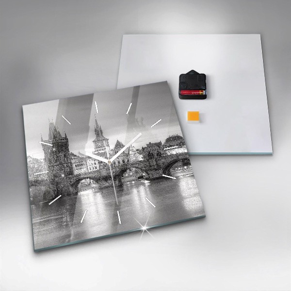 Wanduhr quadratisch Ansicht der Karlsbrücke Prag