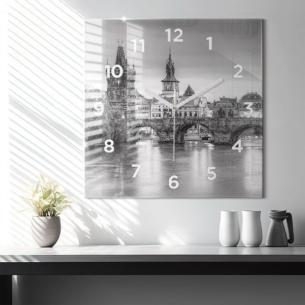 Wanduhr quadratisch Ansicht der Karlsbrücke Prag