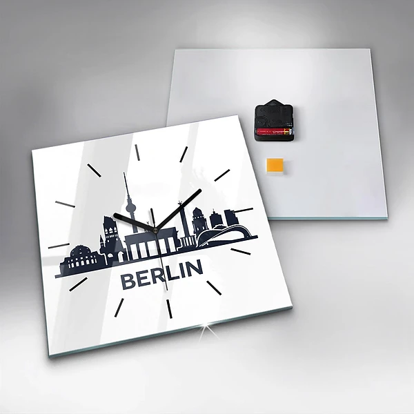 Wanduhr quadratisch mit motiv Illustration der Stadt Berlin