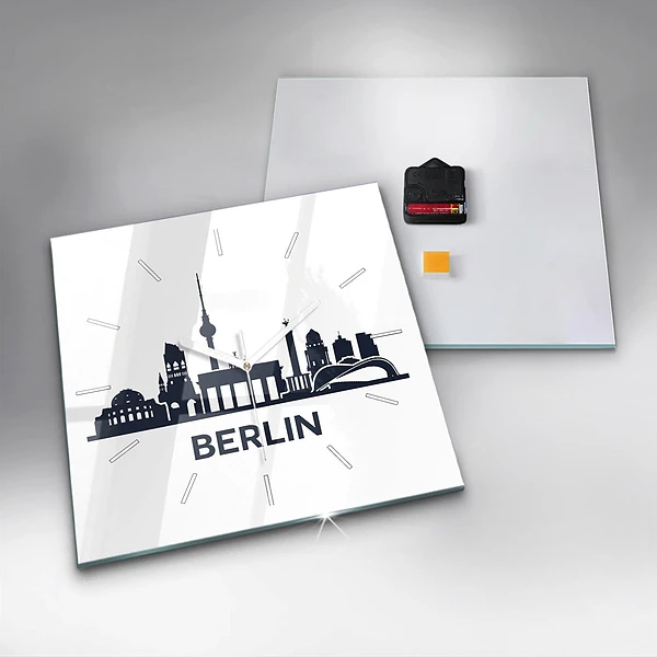 Wanduhr quadratisch mit motiv Illustration der Stadt Berlin