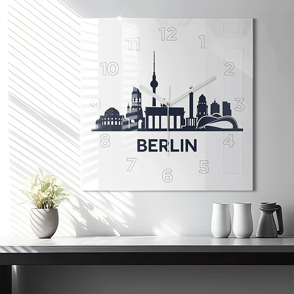 Wanduhr quadratisch mit motiv Illustration der Stadt Berlin
