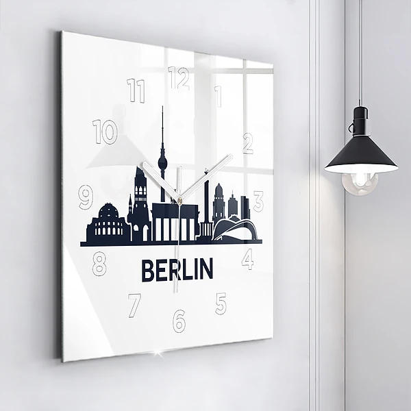 Wanduhr quadratisch mit motiv Illustration der Stadt Berlin