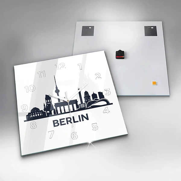 Wanduhr quadratisch mit motiv Illustration der Stadt Berlin