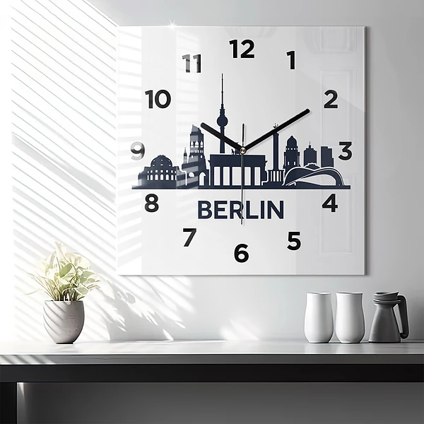 Wanduhr quadratisch mit motiv Illustration der Stadt Berlin