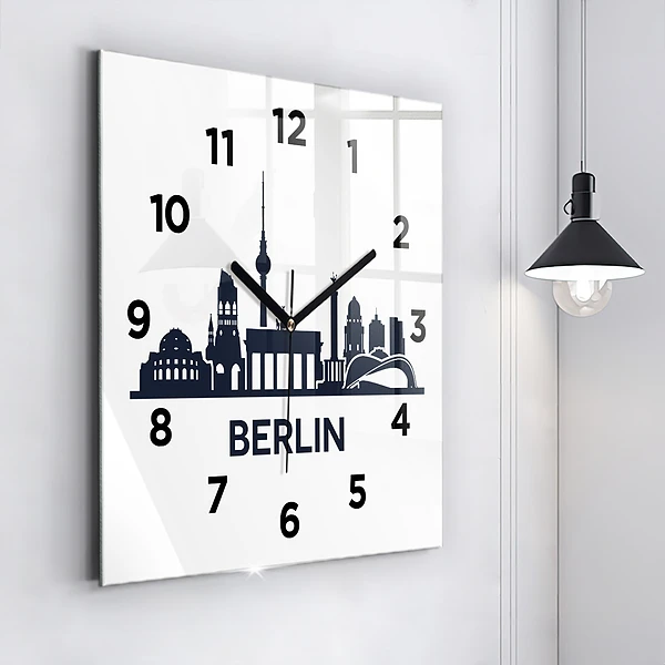 Wanduhr quadratisch mit motiv Illustration der Stadt Berlin